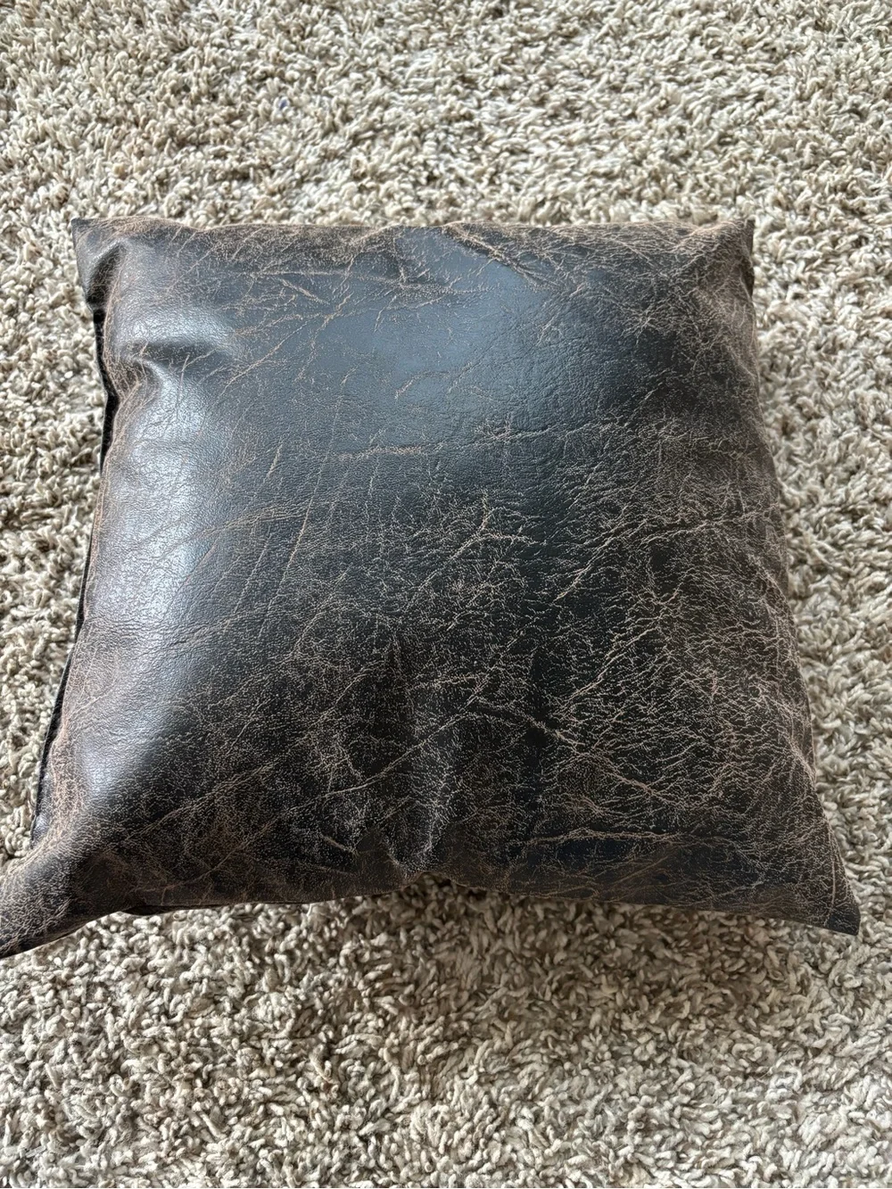 Distressed Brown Faux Leather Star Accent Pillow Texas